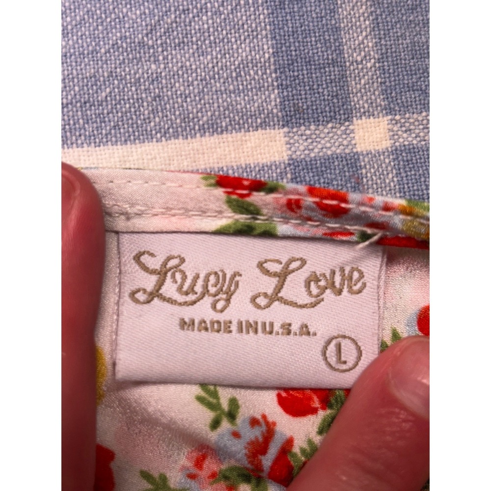 Lucy Love Floral Cold Shoulder Blouse Womens Large White Red Boho‎ Button Up Top - Picture 5 of 12